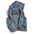 denim vest with pink accents