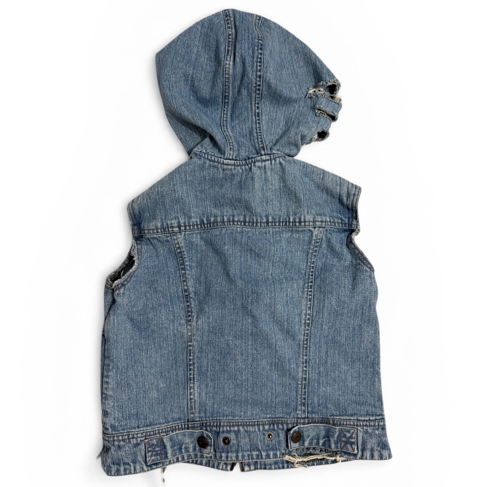 denim vest with pink accents