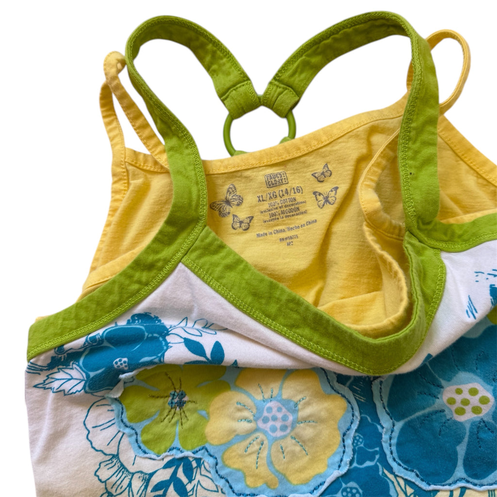 Yellow + green floral tank top with adjustable straps