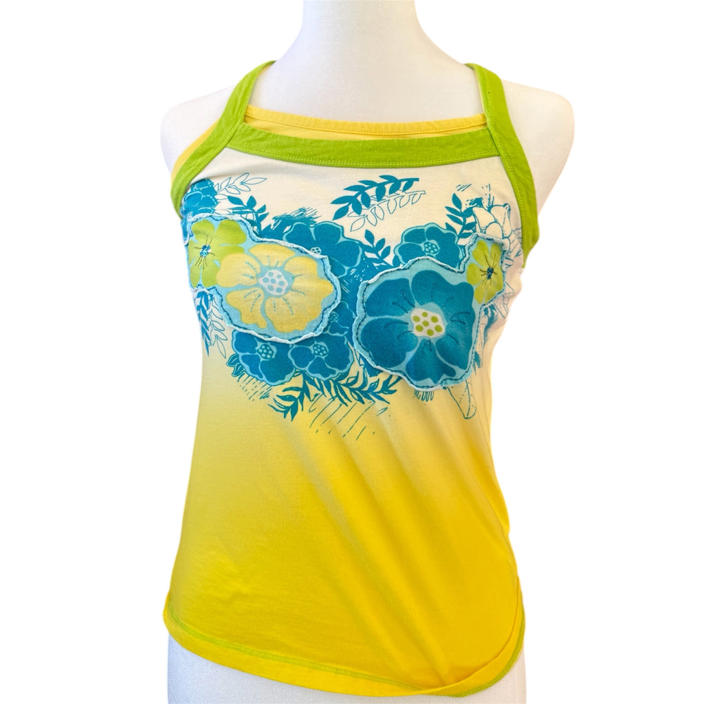 Yellow + green floral tank top with adjustable straps