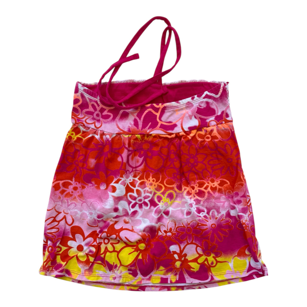 multicoloured floral halter neck tank top with sequins and ruffles Size S